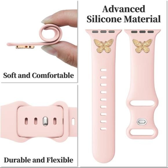 Only Band Silicone Sport Band Butterfly Charm for iwatch Series SE/7/6/5/4/3/2/1 - Picture 8 of 8